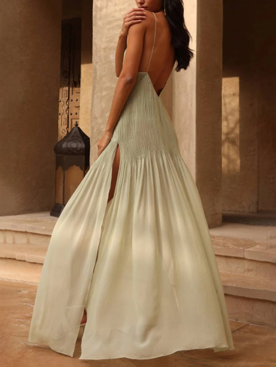 Elegant Pleated Backless Gown