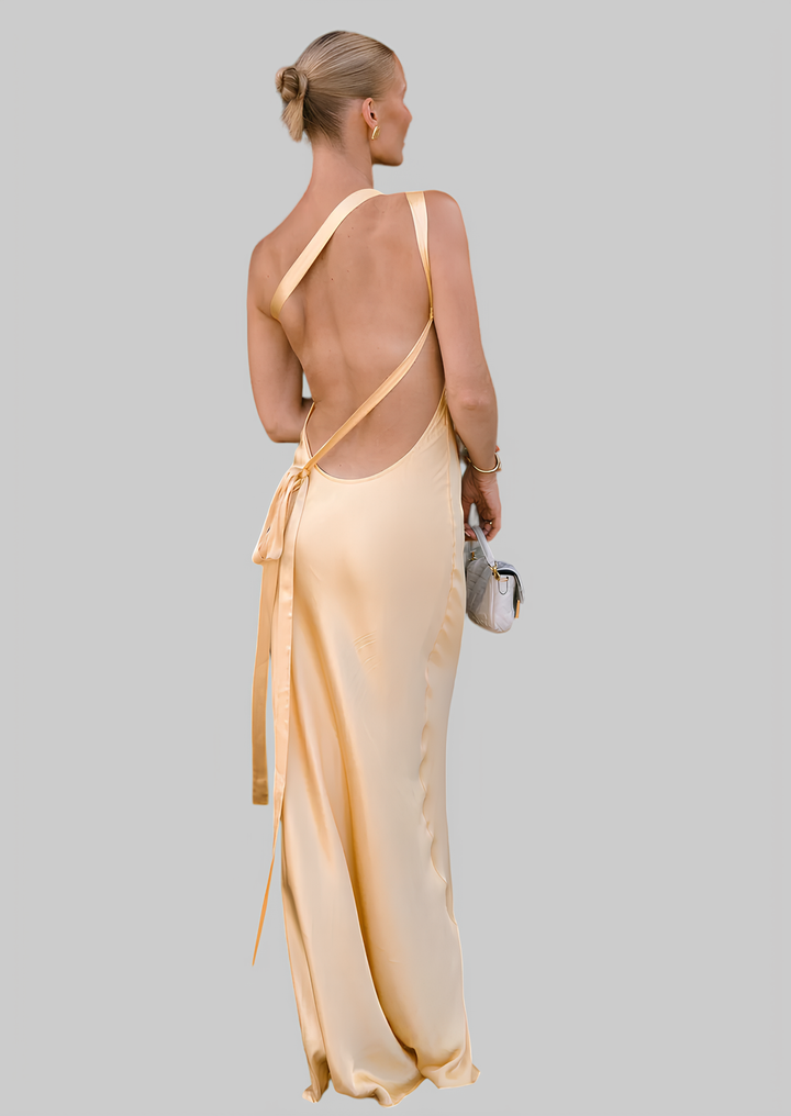 Skew Collar Backless Maxi Dress