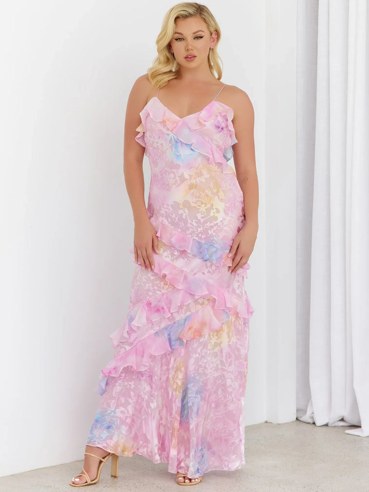 Tropical Elegance Dress with Ruffles