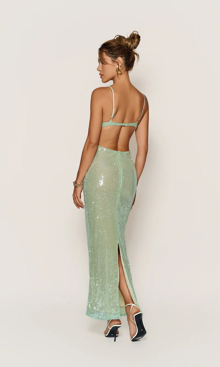 Green Sequin Backless Cami Dress