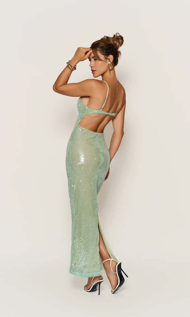 Green Sequin Backless Cami Dress