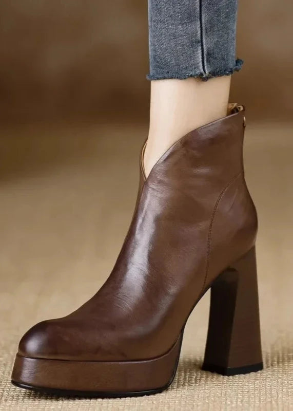 Soft Leather Ankle Boots - Platform