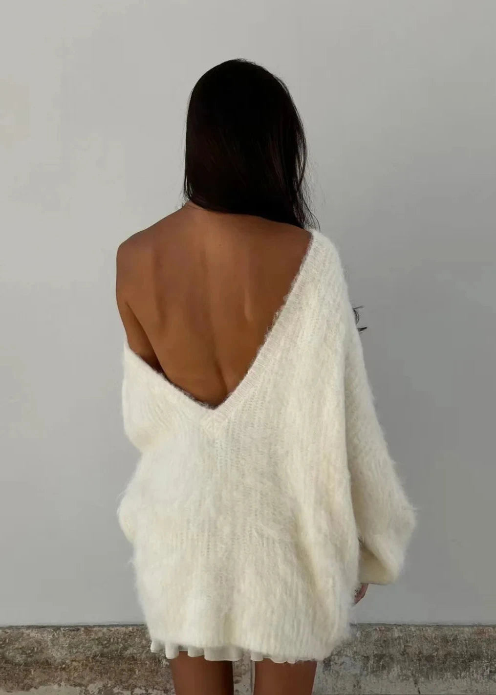 Backless Off-Shoulder Fur Sweater