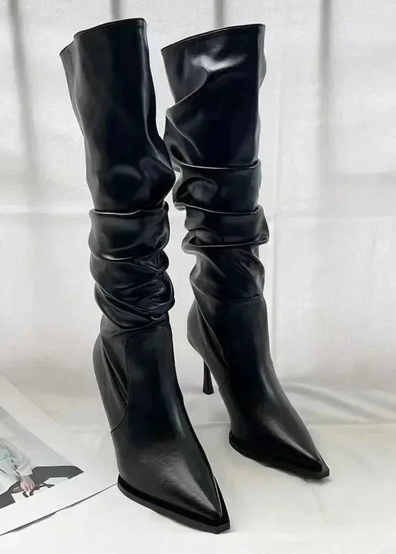 Women's Slip-on Pleated Knee-High Boots