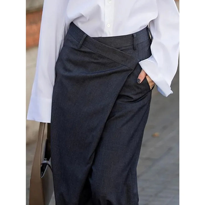 Asymmetric Wide-Leg High-Waist Suit Pants