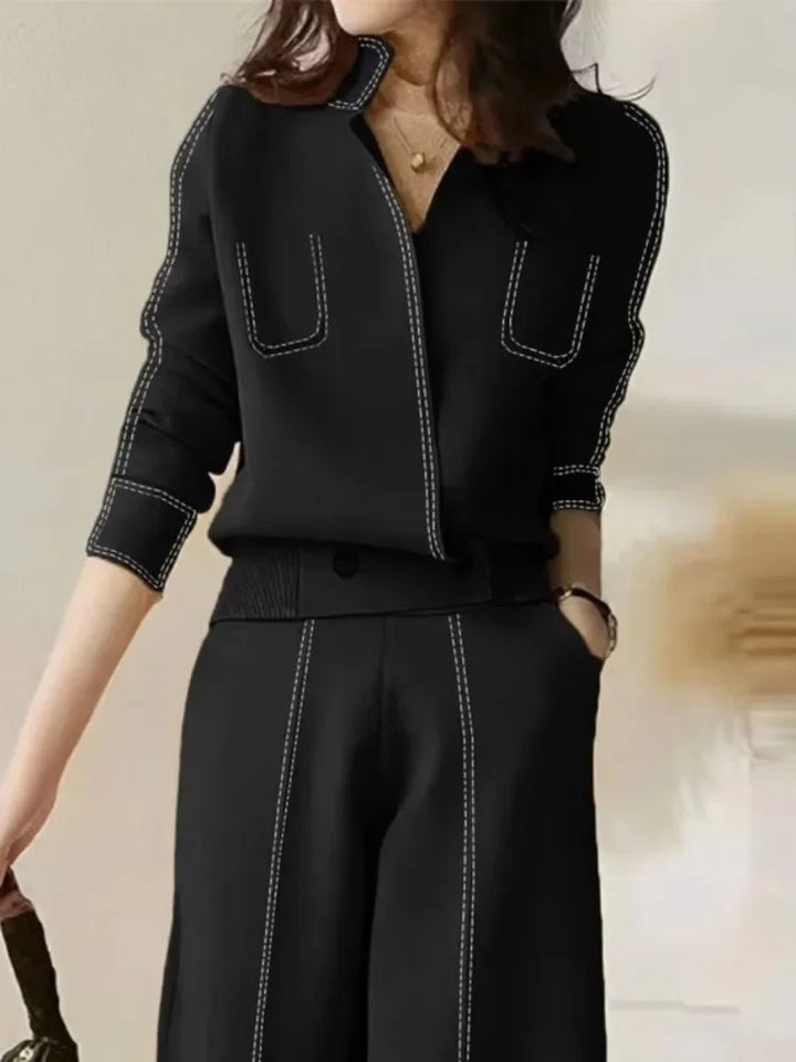 Women's V-Neck Cardigan & High-Waisted Pants Set