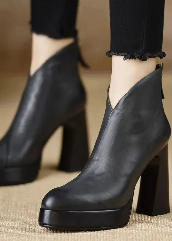 Soft Leather Ankle Boots - Platform