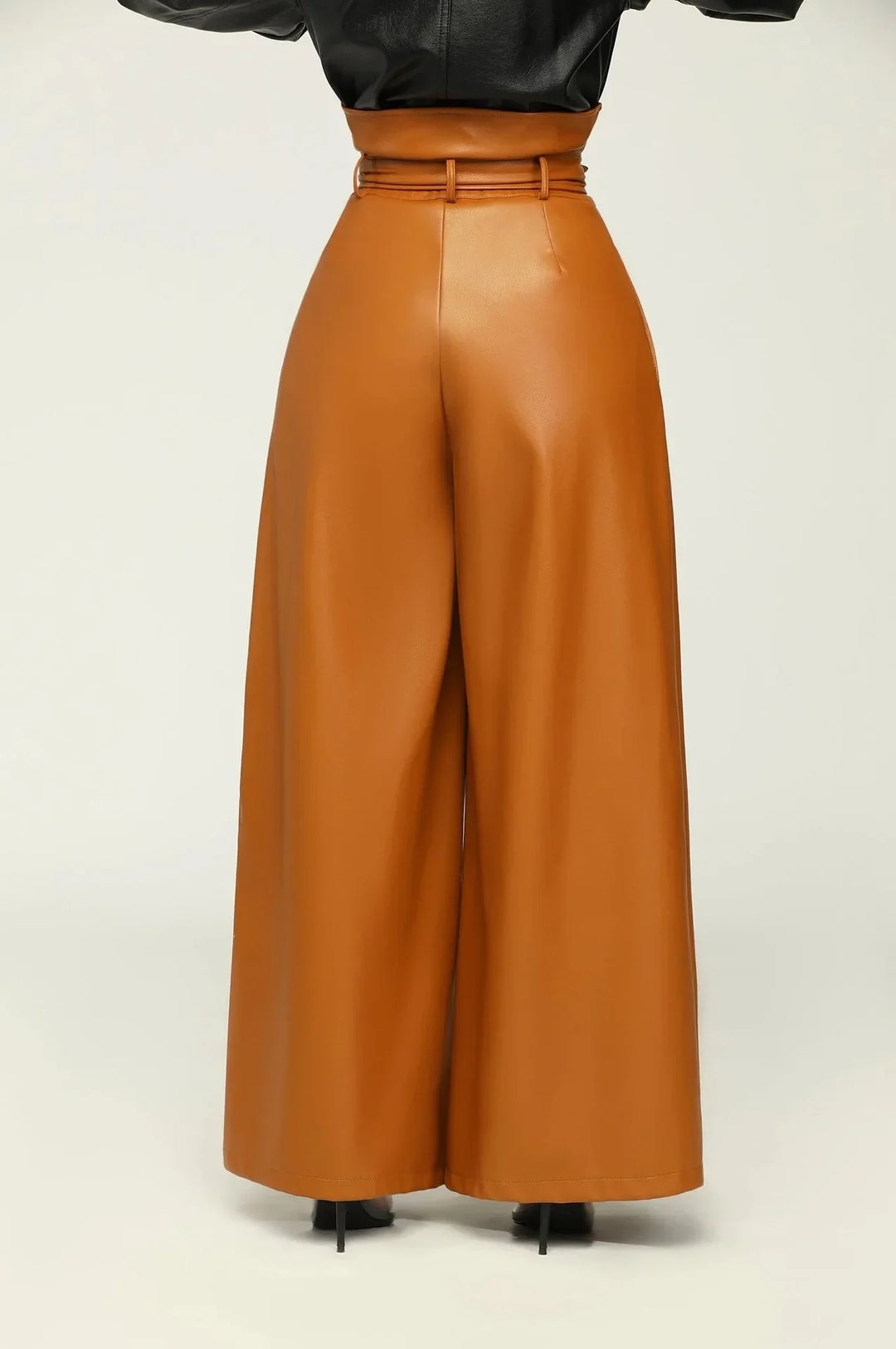 Women's High-Waist Faux Leather Wide-Leg Pants