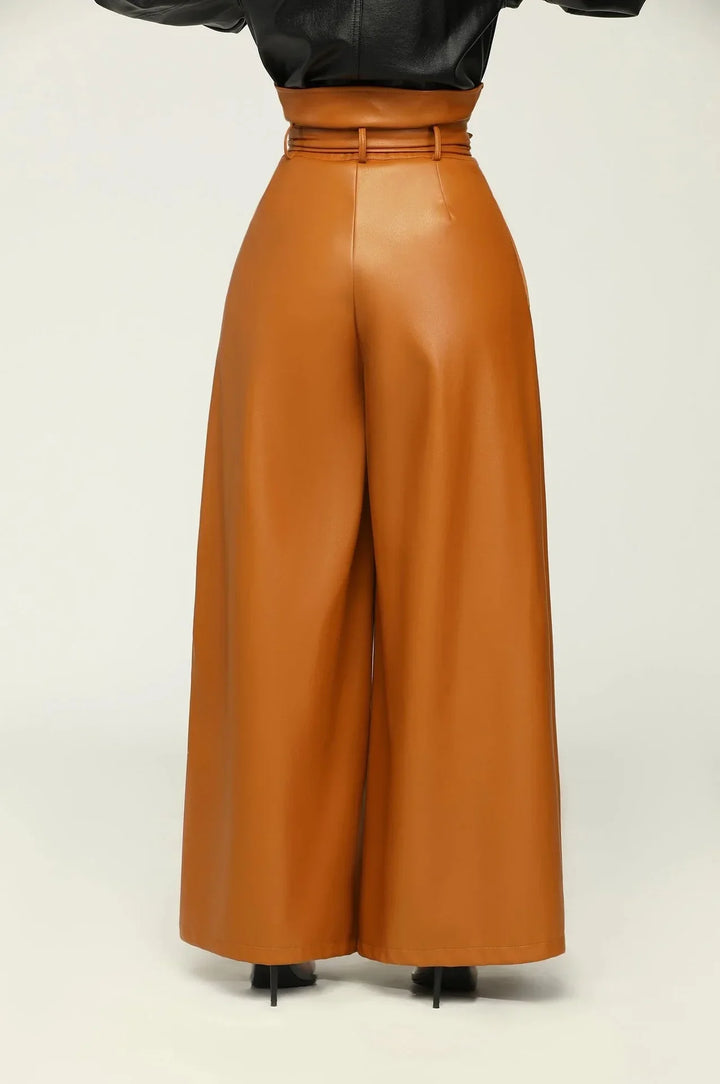 Women's High-Waist Faux Leather Wide-Leg Pants