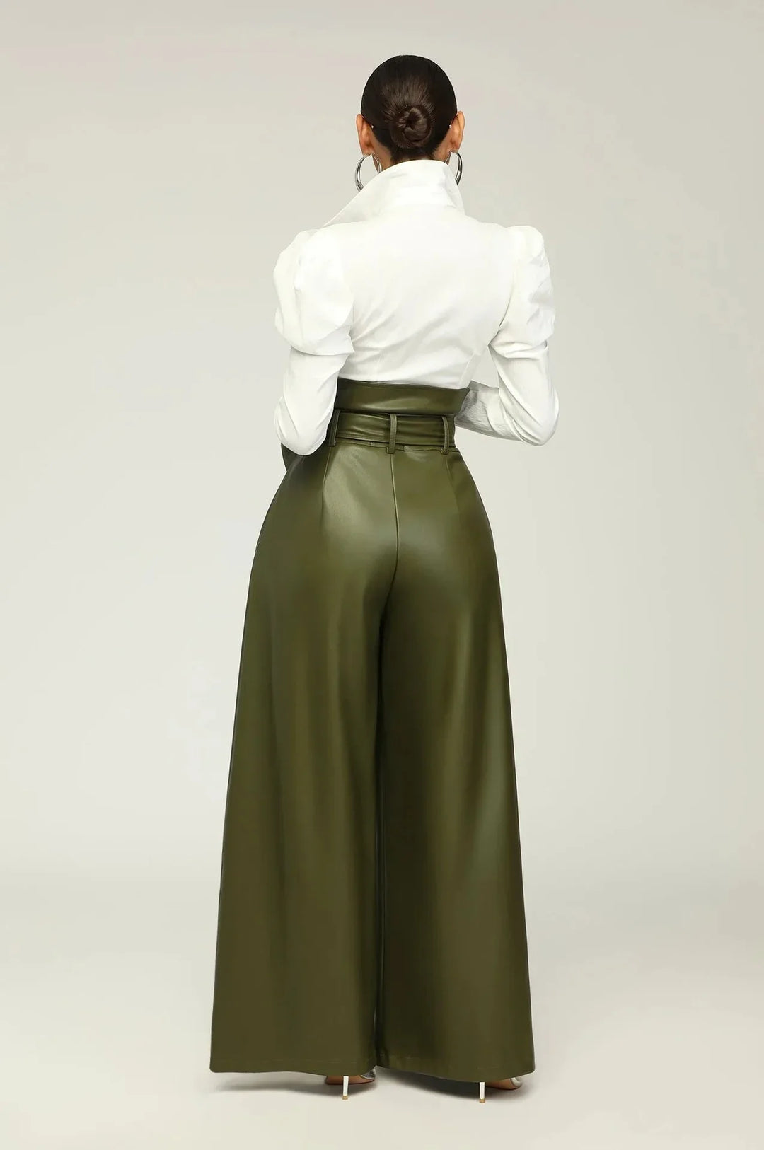 Women's High-Waist Faux Leather Wide-Leg Pants