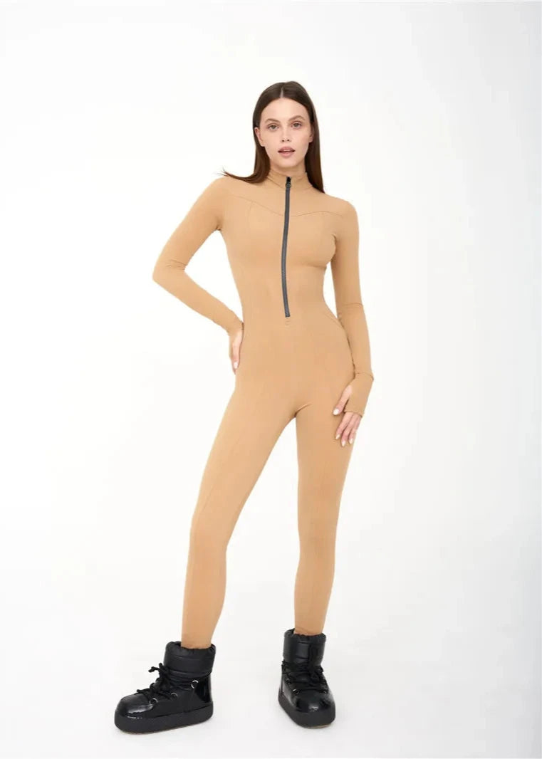 Zipper Neck Long Sleeve Jumpsuit