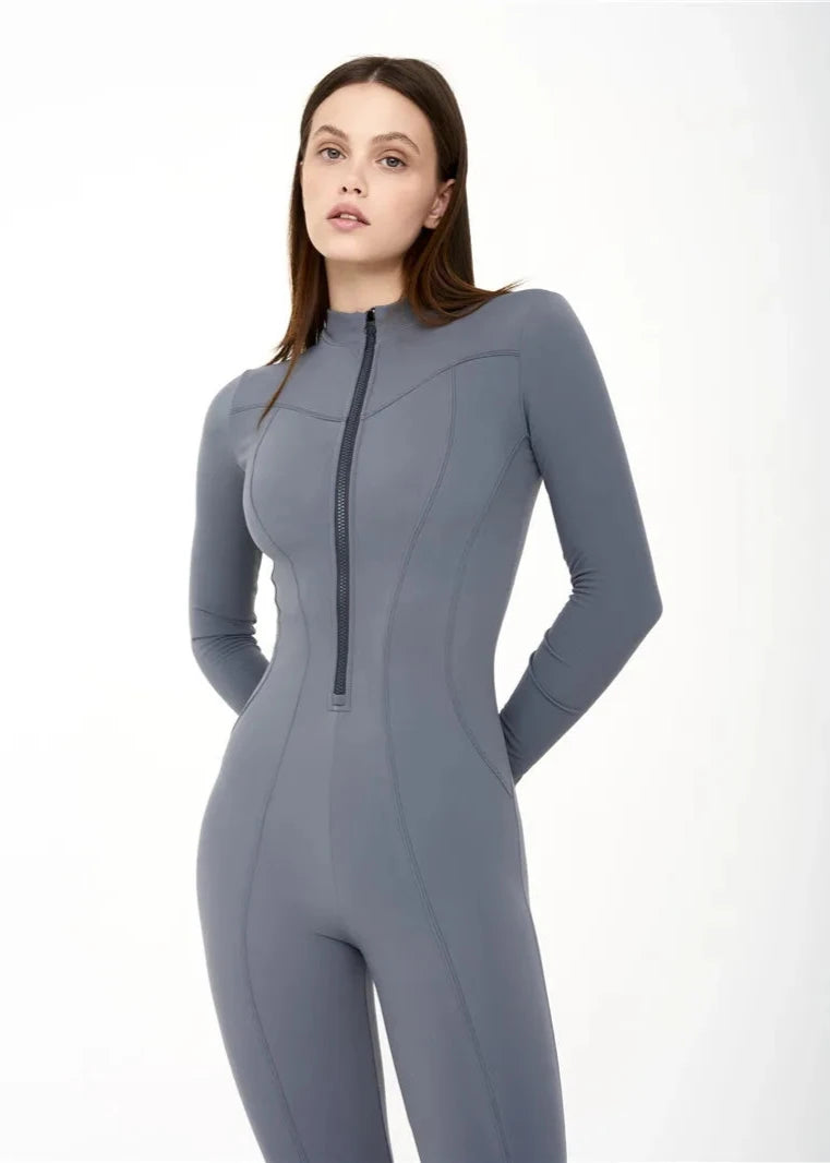 Zipper Neck Long Sleeve Jumpsuit