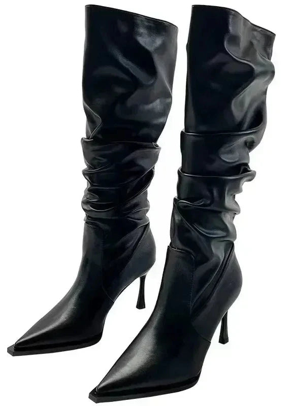 Women's Slip-on Pleated Knee-High Boots