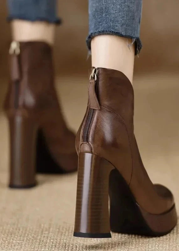 Soft Leather Ankle Boots - Platform