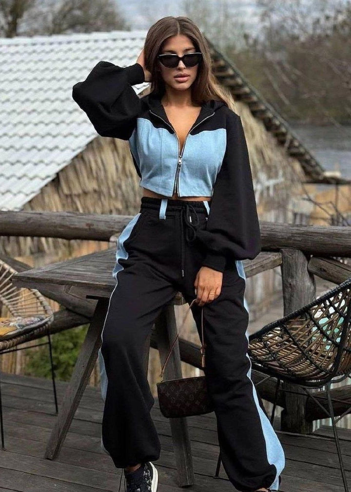 Slim Crop Hoodie & Wide Leg Denim Set