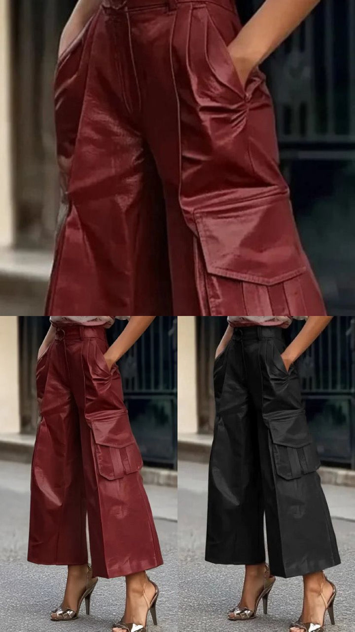 Pantalones de cintura alta y pierna ancha para mujer