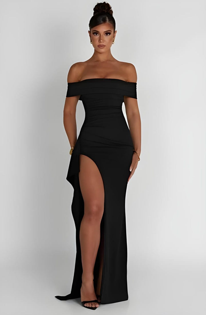 Off-shoulder High Split Maxi Dress