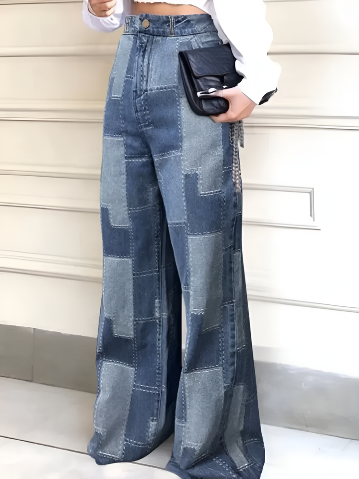 Women's High Waist Contrast Wide-Leg Pants