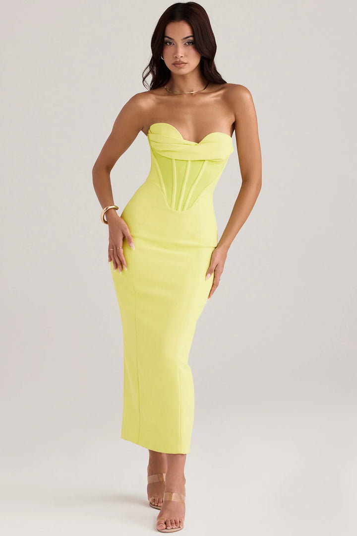 Satin Strapless Corset Bodycon Dress