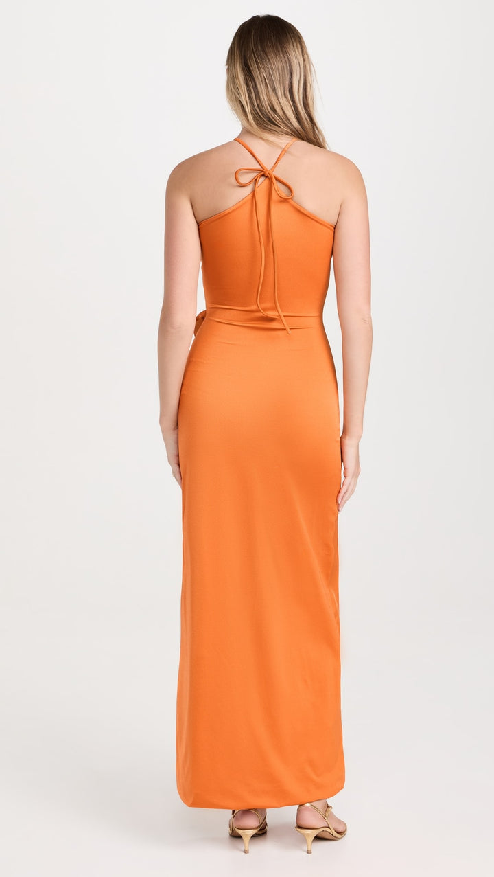 Orange 3D Floral Lace-Up Maxi Dress