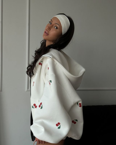 Cherry Print Oversized Hoodie