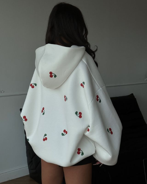 Cherry Print Oversized Hoodie