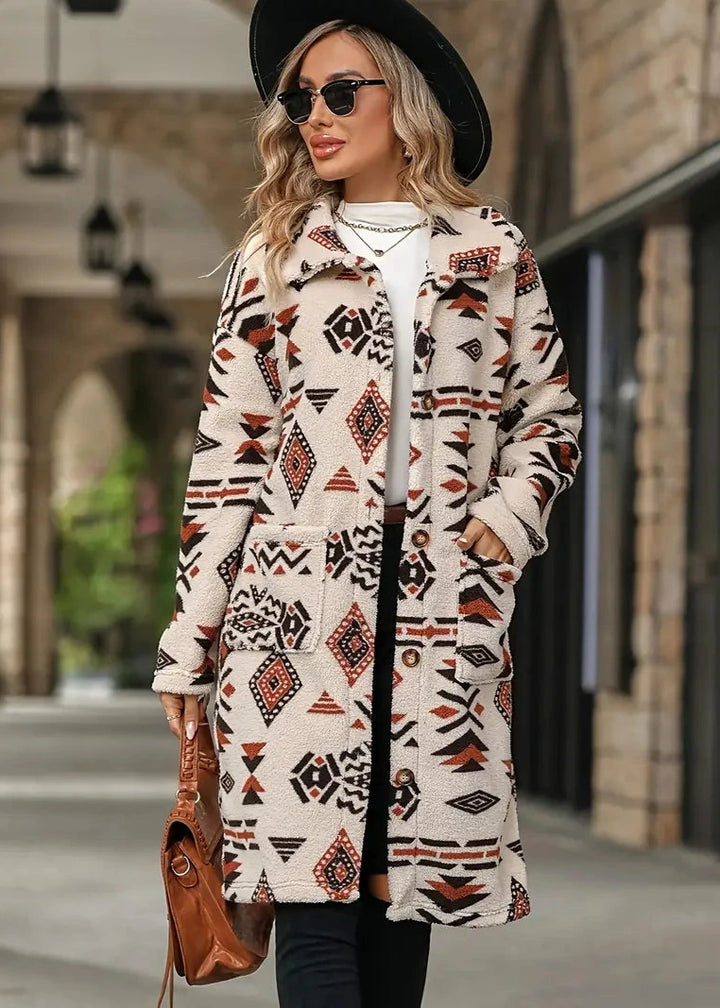 Elegant fleece trench coat with lapel