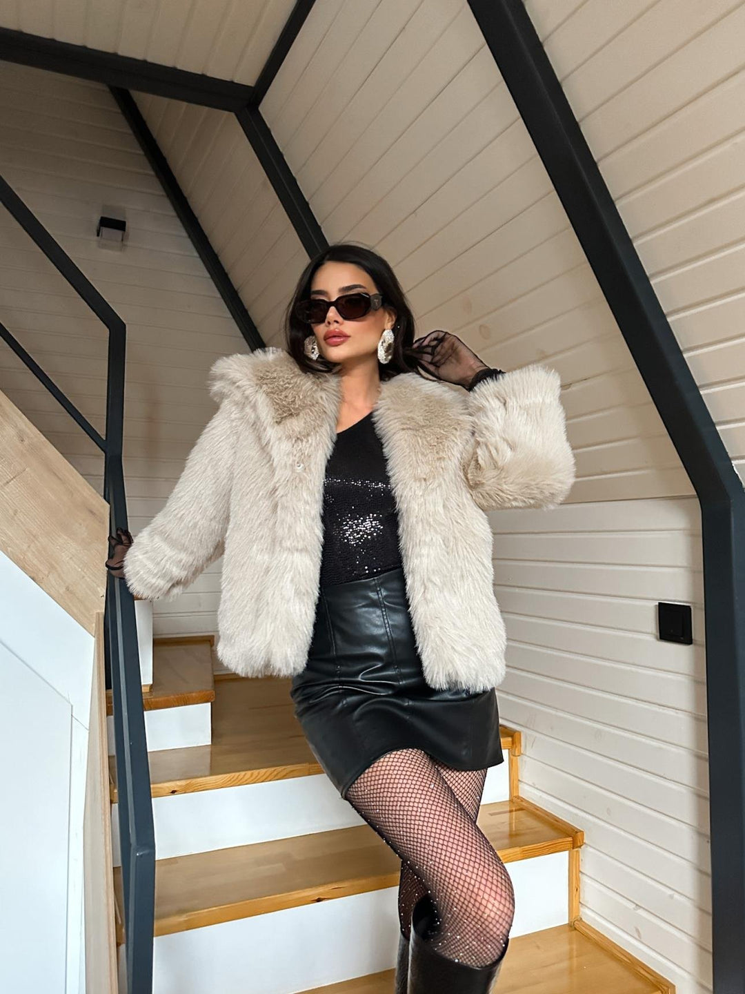 Plush Fur Crop Bomber Coat