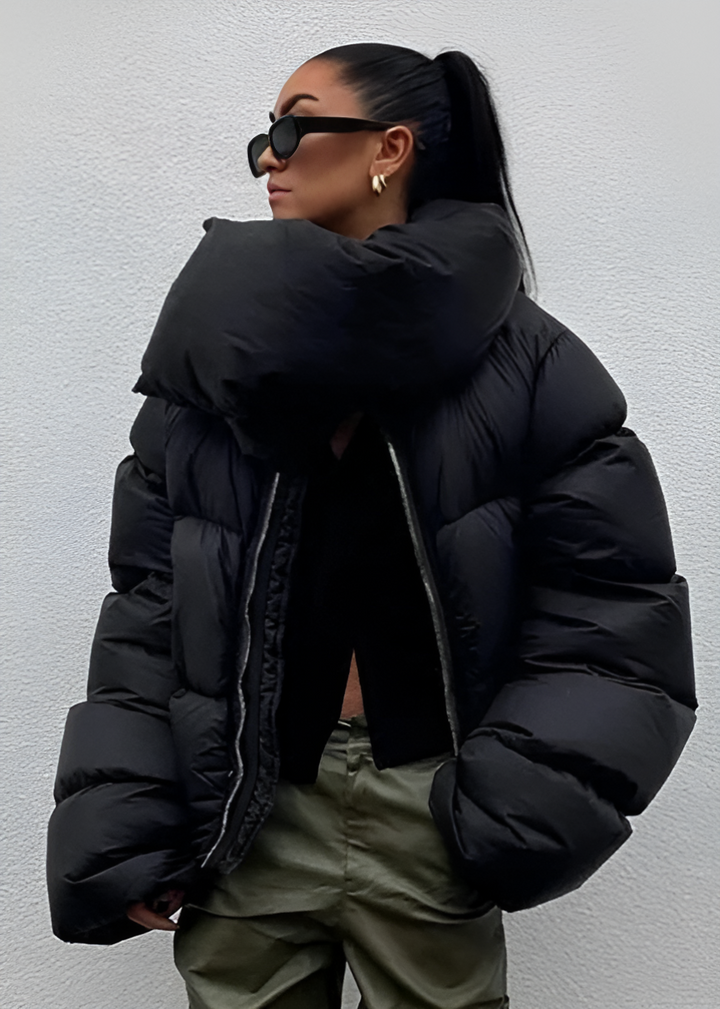 Black Winter Scarf Collar Puffer Jacket