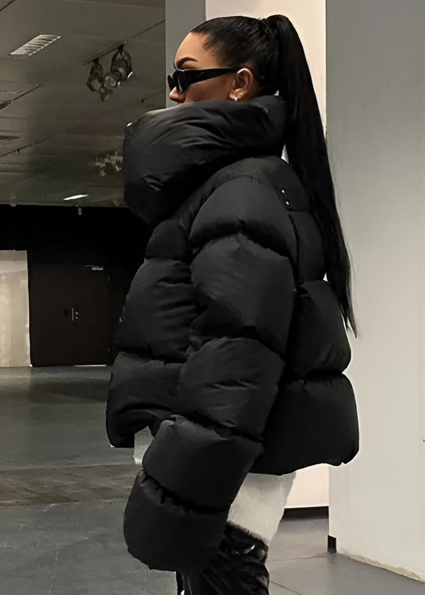 Black Winter Scarf Collar Puffer Jacket