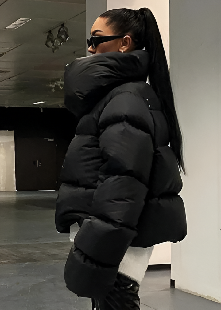 Black Winter Scarf Collar Puffer Jacket