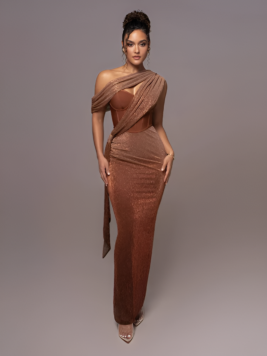 Glimmering Goddess Backless Party Gown