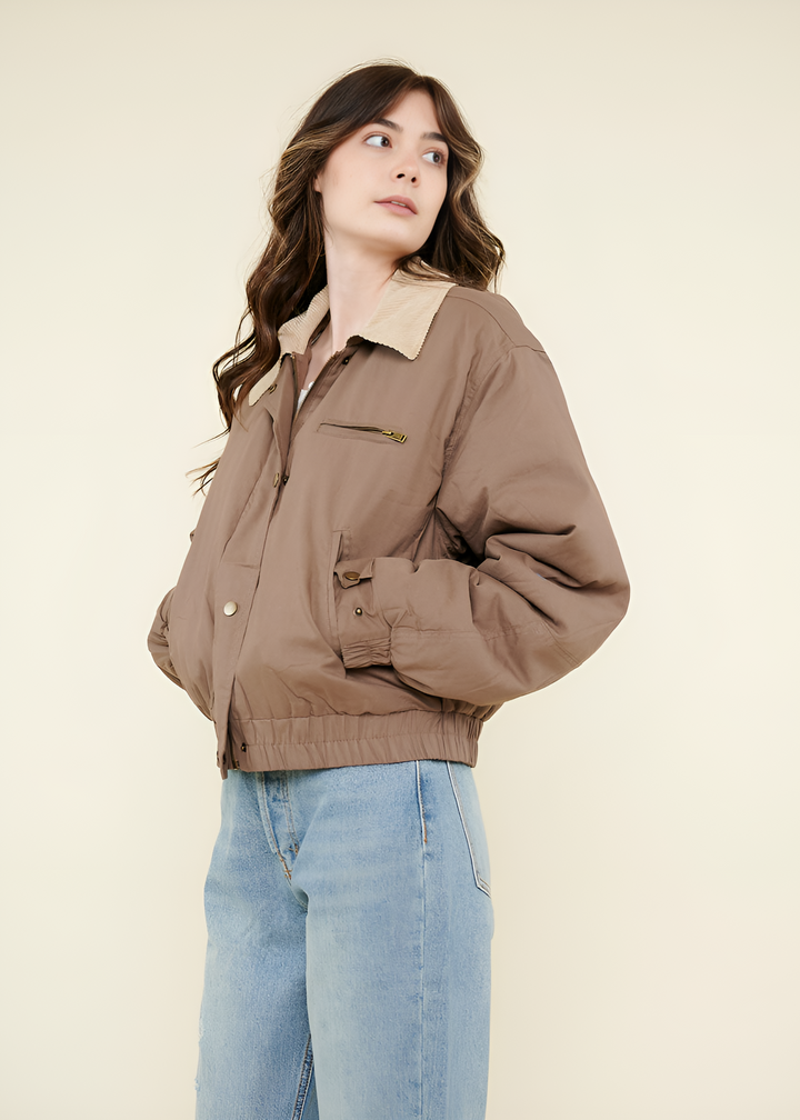 Women's Contrast Polo Collar Cotton Jacket